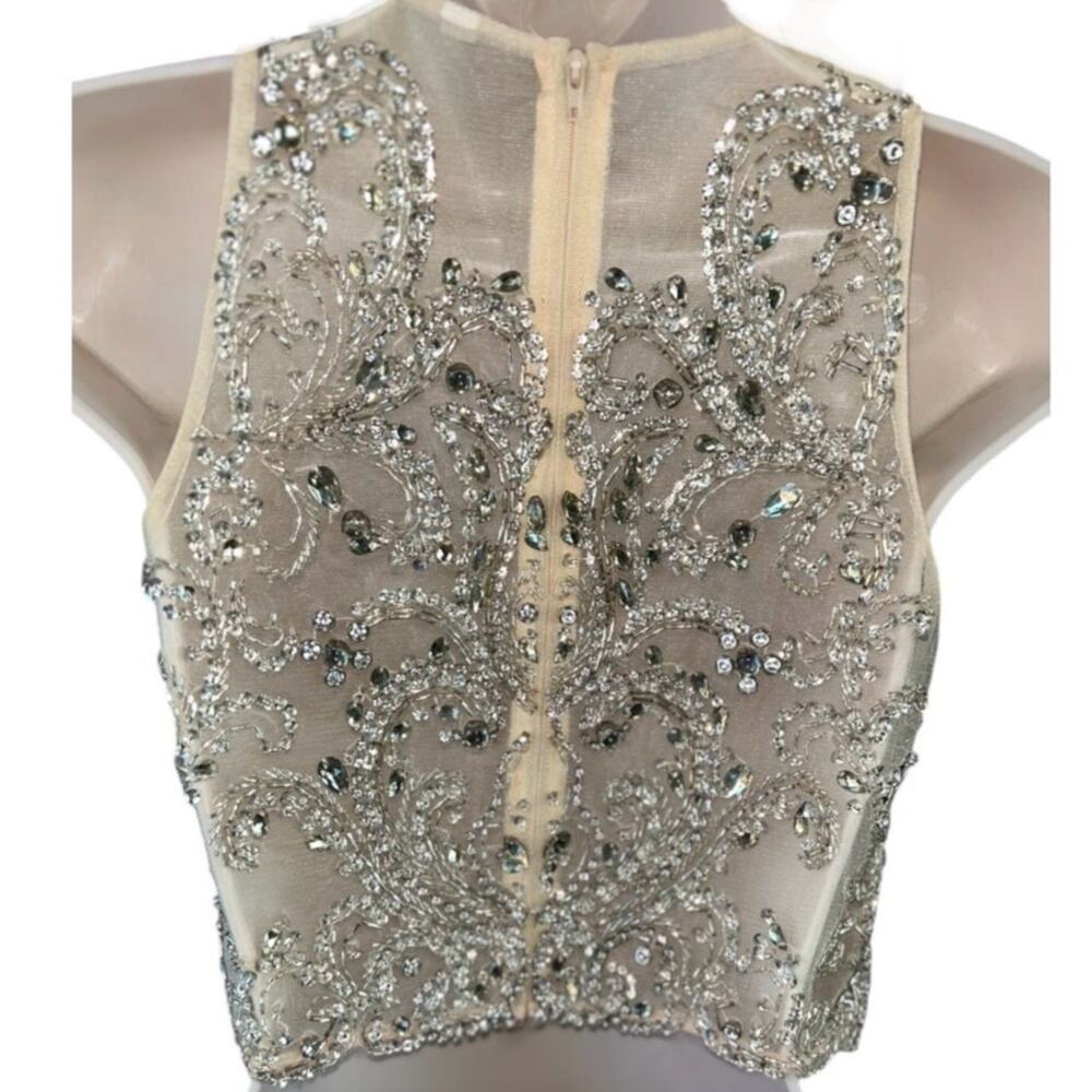 NWOT Revolve Crystal Encrusted on Nude Sleeveless Choli or Evening Crop Top sz 6 - Picture 2 of 8